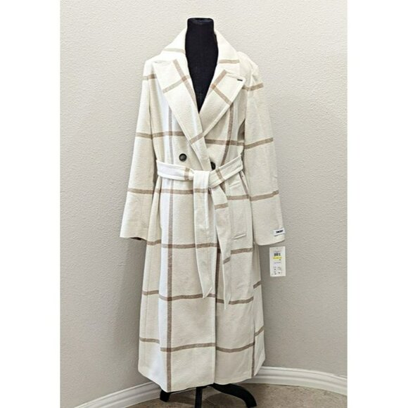 DKNY Women's Plaid Maxi Belted Notch Collar Coat Size M (MSRP $350) - Picture 3 of 9